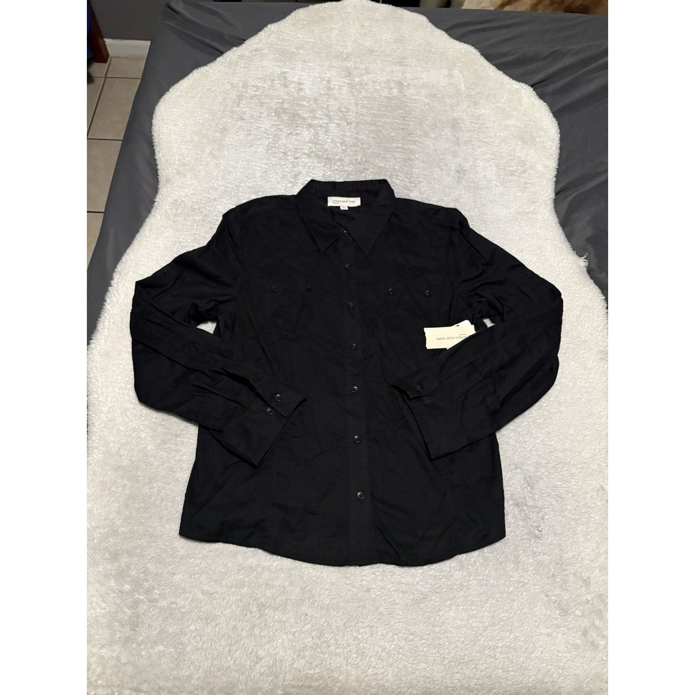 New Jones New York Sport Women's Black Cotton Roll Up Button Shirt Size XL Top - Picture 1 of 8